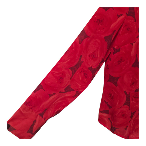 Apostrophe Semi-Sheer Top Womens Size 16 Red Dark Floral Long Sleeve Bloomcore - Picture 5 of 9
